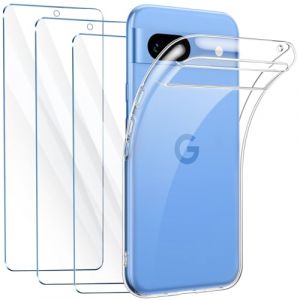 FLLAO Coque Compatible avec Google Pixel 8a Transparente avec 3 Verre trempé Protection écran, Souple Silicone Mince Étui Protection Bumper Housse TPU Téléphone Pixel 8a Cover (YeMe, neuf)