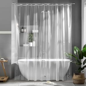 MIULEE Rideau de Douche 120 x 180 cm Anti Moisissure Transparent EVA Rideau de Baignoire Rideau Douche Imperméable Rideau de Salle de Bain avec 8 Crochets (MIULEE HOME, neuf)