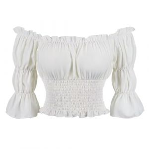 Chemise Costume Medieval Femme Renaissance Pirate Deguisement Rétro Victorien Épaule Dénudée Élégante Sexy Top Vampire Blanc 3XL (Josamogre Corset, neuf)