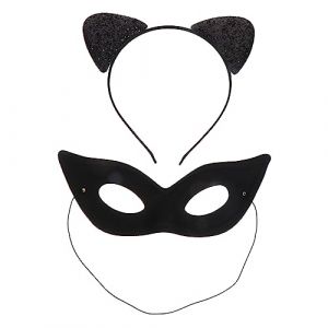 WRITWAA 1 Jeu bandeau oreilles de chat renard habiller cosplay oreilles de chat décor costume chat femme Déguisement chat femme bandeau déguisement masque de costume de fête en tissu Black (Saieli, neuf)