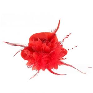 Lot de 4 mini chapeaux avec clip, petit chapeau, épingles à cheveux avec plumes, fleurs, bibi pour filles, fête à thème, carnaval, Halloween, rouge (Wambere, neuf)
