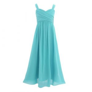 Freebily Longue Robe à Bretelles Mariage Cérémonie Enfant Fille Robe Demoiselles d'honneur Eté Robes de Fête Gala en Mousseline Bleu 14 Ans (MissPretty, neuf)