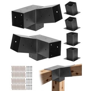 VEVOR Kit Support de Pergola, Lot de 6, Support de Poteau Bois 92x92 mm, 2 Supports d'Angle 3 Voies, 2 Bases de Poteau, 2 Bases Murales, pour Poutres Bois Standard Toit Inclin&eacute;, Banquet F&ecirc;te Plein Air (VEVOR Direct Store FR, neuf)