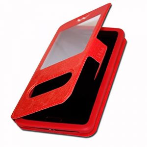 Etui Housse Folio pour Wiko Y81 Extra Slim X 2 Fen&ecirc;tres en &eacute;co Cuir de qualit&eacute; avec Fermeture magn&eacute;tique et surpiq&ucirc;res Apparentes Compatible pour Wiko Y81 - Rouge (PHONE18 expedition tr&egrave;s rapide en SUIVI POSTAL, neuf)