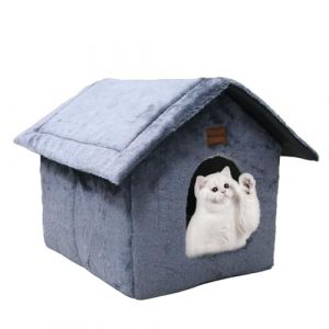 Whiwhi Niche pour Chat d’intérieur avec Coussin en Peluche Maison de Chat Abri Chaud et Confortable Lit pour Chat Panier pour Chat avec Fond Antidérapant 40x35x40cm (Pici Paw, neuf)