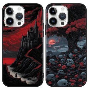 LunarDrift 2 Pi&egrave;ces Coque pour Samsung Galaxy A34 5G 6.5 Pouce, Japonaises Art Manga Cr&acirc;ne Dessin Anim&eacute; Artistique Aesthetics Motif &Eacute;tui Protection Housse de Silicone TPU Souple Antichoc Case, Rouge (VITAMINROX GO, neuf)