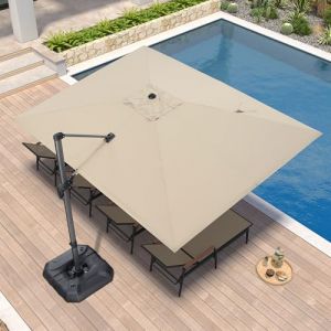PURPLE LEAF Parasol D&eacute;port&eacute;, Parasols de Jardin Ext&eacute;rieur Toile 240 g/m&sup2; avec Protection UV, 8 Baleines en Aluminium, Manivelle, Inclinable et Rotative, Parasol 2,7 x 3,5 m Beige (PurpleLeafGarden, neuf)