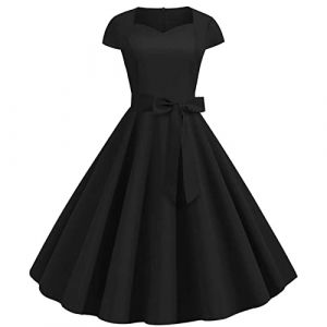 Robe Annee 50,Robe Femmes Vintage des Ann&eacute;es 50 60 El&eacute;gantes Rockabilly Swing Pliss&eacute; Femme Robe Cocktail Mariage Vintage R&eacute;tro Ann&eacute;es 50s Style,2-Noir,L,F41782 (Routefuture, neuf)