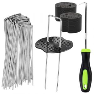 XIATIAN 50 Agrafe Toile de Paillage avec 50 Rondelles, Sardines de Fixation Bache pour Tuyaux D'irrigation, Clôtures Fixes, Clous de Gazon Artificiel 150x36 mm (xiaoweizhixin, neuf)