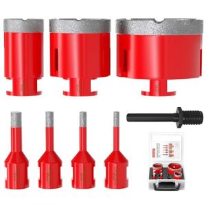 KAFUWELL 8 Pcs M14 Foret Carrelage Diamant, Scie Cloche Carrelage, TrépanCarrelage, Ø 6/8/10/12/35/50/68mm avec Adaptateur, Brasé Sous Vide, pour Porcelaine Carrelage Granit Marbre, Meuleuse d’Angle (KAFUWELL (HANGZHOU) INDUSTRY CO., LTD., neuf)