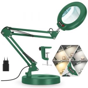 Veemagni 10X Lampe Loupe avec Lumi&egrave;re, 5 Modes de Couleur Gradation Continue 2 en 1 Lampe de Bureau et Pince, LED Loupe avec Lumi&egrave;re et Support pour Lecture, R&eacute;paration, Artisanat, Peinture- Vert (Veemagni, neuf)