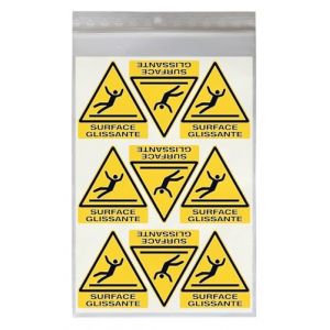 18 Stickers DANGER SURFACE GLISSANTE W011 - Taille 4,5 x 5 cm - Lot de 18 &eacute;tiquettes de signalisation en vinyle autocollant (Eticr&eacute;a, neuf)