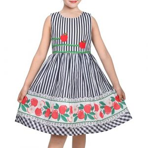 Sunny Fashion Robe Fille Noir Blanc Ray&eacute; Pomme Broderie Vichy Vacances D&eacute;contract&eacute;e 9-10 Ans (Sunny Fashion Europe, neuf)