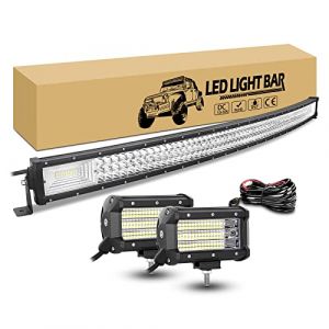 RIGIDON 50 pouces 127cm 648W barre led incurv&eacute; avec 12v faisceau de c&acirc;blage kit, 2 x 13cm 135W phare lampe de travail led pour 4x4 offroad v&eacute;hicules voiture camion, 6000K feu antibrouillard (JIANDAO, neuf)