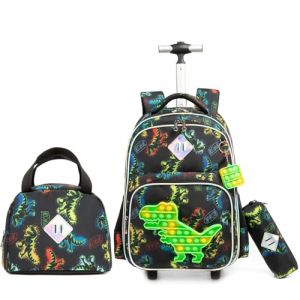 Egchescebo Sac &agrave; Dos Avec Roues Pour Gar&ccedil;on Dinosaure Enfants &Eacute;l&egrave;ve du Primaire D'&eacute;cole Bagages De Voyage Avec 3PCS 17&rdquo; Lunch Et &Eacute;tui &agrave; Crayons &agrave; Roulettes POP Cartable avec Jouets Vert (Egchescebo EUR, neuf)