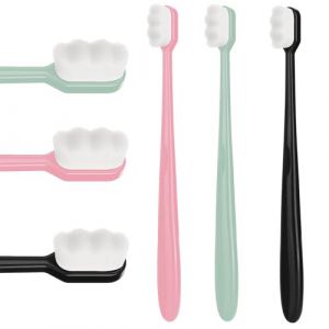 Dimeho Brosse à dents manuelle extra douce pour les gencives et les dents sensibles, en microfibre avec poils doux (noir, vert, rose) (Slim graceful, neuf)