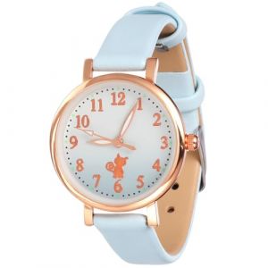 UKCOCO Montres Filles: Montres Analogiques &agrave; Quartz Mignonnes avec Motif Chat et Bracelet en Cuir Souple pour Filles de 5-12 Ans, Bleu, 21.5X3CM, bracelet (Fruitscher, neuf)