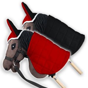SKIPPI Couverture et Bonnet pour Hobby Horse - Rouge et Noir, Hobby Horse Accessoire, Couverture R&eacute;versible, Bonnet Anti Mouches Bicolore pour T&ecirc;te de Cheval &agrave; Chevaucher (Handlosfera, neuf)