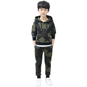 Amur Leopard Survêtement Garçon Costume Joggers de Camouflage Enfant Ensemble de Sport 2pcs Sweat à Capuche + Pantalons de Jogging, Vert, 140/8-9 Ans (GMIAO-EU, neuf)