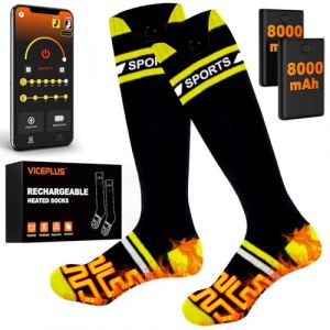 Chaussettes Chauffantes Homme Femme avec T&eacute;l&eacute;commande APP Chauffe-Pieds,8000mAh Rechargeables Chaussettes Chaudes Electriques,Chauffage &agrave; 360&deg; pour Ski Camping Cyclisme(Jaune Vif) (zhangchaodamai, neuf)