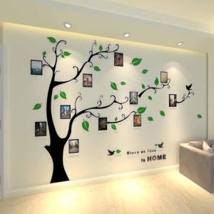 Purekay Stickers Muraux Feuilles de Arbre, Cadre de Photo 3D DIY Grand Autocollant Mural Arts D&eacute;coration de la Maison pour Chambre, Salon Cadeau Bureau, Fond de Canap&eacute; (Vert Gauche, L) (Purekay, neuf)