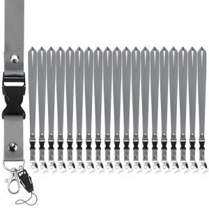 Segus Tour de Cou Porte Clé, 20 Pièces Cordon Tour de Cou pour Clef, Cordon Badge Tour de Cou avec Boucle Détachable, Laniere Tour de Cou pour l'École, Hôpital, Usine (Gris Foncé) (Segus, neuf)