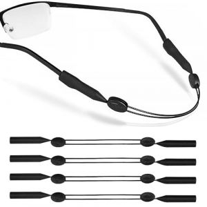 Qufiiry 4 Pcs Cordon Lunettes, Cordon Lunettes de Sport, Adjustable Cordons &agrave; Lunettes, Cordon de Lunettes Antid&eacute;rapant &agrave; Bout Rond, Attache Lunettes pour Hommes, Femmes, Enfants, Noir (Superstring theory, neuf)