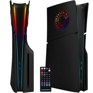 ElitePlay Plaque Frontale Noire PS5 Slim avec lumières LED, Couvercle de Refroidissement, plaques de Remplacement, Coque Noir Mat, Accessoire pour Playstation 5 Slim Disc Edition (ElitePlay, neuf)