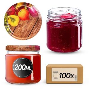 KADAX Lot de 100 petits pots pour conserves de 200 ml, fi66 mm, mini pots à miel et épices, bocaux hermétiques, bocaux à conserves, bocaux ronds (poivrons, lot de 100) (KADAX, neuf)