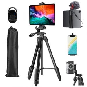 Tr&eacute;pied 152,4 cm pour iPad Pro et iPhone Compatible avec Tablette/iPad Pro 12,9"/Webcam/cam&eacute;ra vid&eacute;o, tr&eacute;pied iPad Pro avec t&eacute;l&eacute;commande et Sac pour Vlog/vid&eacute;o/Photographie (LusweimiGM, neuf)