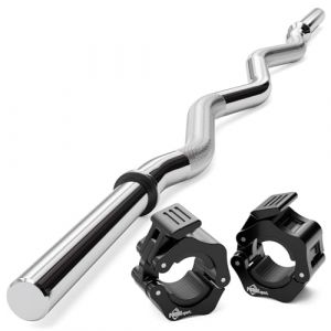 POUDI SPORT Barre curl EZ de musculation en acier chrom&eacute; | 2 colliers de serrage noirs + 2 anneaux amovibles | Long. : 120cm - &Oslash; : 30mm (BOULD'UP SPORT Shop, neuf)