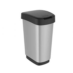 Rotho Twist Poubelle de 25 l avec Couvercle, Peut Être Utilisée Comme Couvercle à Bascule Ou à Charnière, Plastique (PP) sans BPA, Argent Métallisé, 25 l (33,3 X 25,2 X 47,6 cm) (Rotho Kunststoff GmbH, neuf)