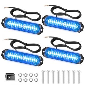Dinfu 4 x12 Led Feux de P&eacute;n&eacute;tration, feux d'avertissement bleue flash gyrophare voiture barre lumineuse avec 21 modes stroboscopiques clignotants pour voiture tracteur automobile camio (Dinfu EU, neuf)