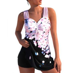 Minetom Maillot de Bain Robe Tankini Amincissant Push Up Bikini à Jupette Tankini Ensembles Maillots Set Beachwear 2 Pieces F Noir XS (Mon Bon Coup FR, neuf)