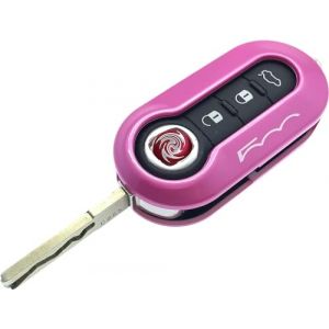 Nordecco Coque de cl&eacute; pour Fiat 500 500C 500L Abarth, Grande Punto, Brava, Fiat Panda, Stilo, Linea &ndash; 3 boutons Flip (Fuchsia) (NORDECCO, neuf)