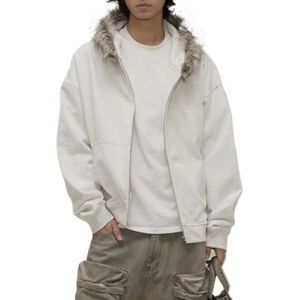 RSGMU Y2k Sweat &agrave; capuche zipp&eacute; pour homme avec capuche et col en fourrure, gris, Medium (Verdant Home Crafts, neuf)