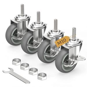 HOLKIE Roulettes pour meubles 75 mm avec freins, M10 x 1,5 x 30 mm Lot de 4 roulettes pivotantes à tige filetée - Roulettes charge lourde verrouillables Gris (GuJi Direct, neuf)