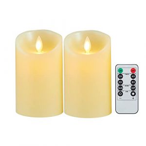 Lonkenn Bougies LED Lot de 2 Bougies LED Flamme Vacillantes Bougie LED avec Telecommande Bougies à Piles Fonction Minuterie 24 Heures Bougies en Cire Réelle Dimmable Bougies Décoratives-15cm Ivoire (QJ Home, neuf)