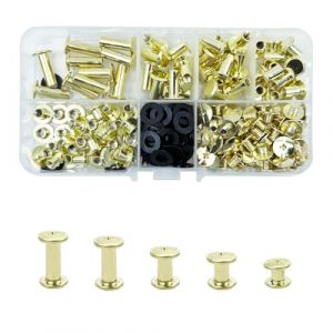KUKUJIWA 80 Vis de Reliure,Rivets de Reliure à Tête Plate,M5*5/8/10/12/15 mm Rivet à Visser Vis à Chicago,Vis Chicago Screws métal tête ronde chicago stud vis DIY Book Scrapbook Reliure(Or) (KuKuJiWa, neuf)