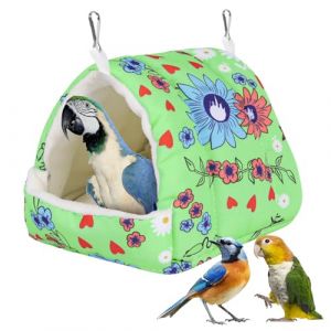 Lit pour oiseau pour cage - Hamac d'hiver chaud avec crochet de suspension - Accessoires de cage pour petits oiseaux, perruches, calopsittes, calopsittes, conures, hamster (vert, M) (Fnaobai, neuf)