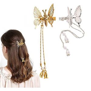 Épingle à cheveux papillon à pompons, pince latérale antique, épingle à cheveux papillon brillant, élégante pince à cheveux volante (#1) (MASINIES, neuf)