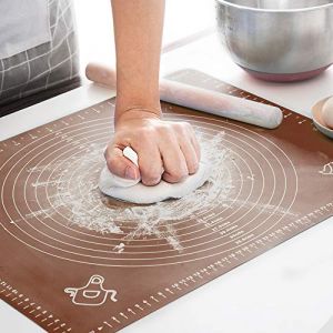 LIMNUO Tapis de cuisson en silicone, extra épais, grand tapis de pâte antidérapant avec mesure, pour pâte, croûte à tarte, tapis à rouler, antiadhésif et antidérapant (Marron, 50×40cm) (LIMNUO EU, neuf)