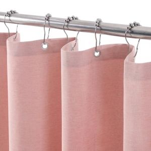 VANZAVANZU Rideau de Douche Lin avec Anneaux en Métal Imperméable Anti-Moisissures Polyester Tissu Rideau Salle de Bain Lourd pour Baignoire Cabine de Douche - 122x182CM (Rose) (VANZAVANZU FR, neuf)