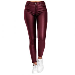 Femme Pantalons Simili Cuir Pantalon Droit Taille Haute en Cuir PU Pantalon de Loisirs Y2K Rétro Pantalon Chic Elastique Leggings Pantalon en Cuir Noir Sexy Pantalon (UoUa1245, neuf)