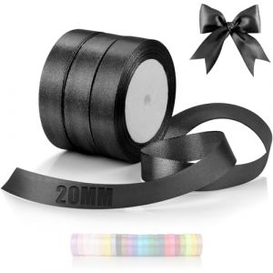 TXXATX 66 m Ruban en Satin 3 Rouleaux Ruban Noir Largeur 20 mm Rubans pour Couture pour Mariage Bapt&ecirc;me Anniversaire Emballage Cadeau D&eacute;coration de Table de No&euml;l Bouquet D&eacute;coration (JiaFangTrading, neuf)