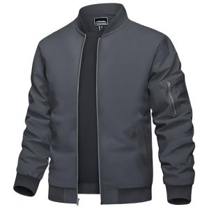 TACVASEN Blouson d'été pour homme, veste demi-saison, veste d'aviateur légère, pour les loisirs, avec poches, gris foncé, S (TACVASEN-EU, neuf)