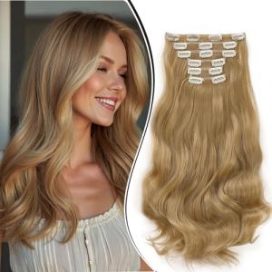 Dcbaboo Extension Cheveux Naturel Clip Ondul&eacute;, Extension a Clip Cheveux Naturel Boucl&eacute;s Long 6PCS Postiche Rajout Cheveux Synth&eacute;tiques Clip in Hair Extension Fris&eacute;, 55cm Blond Naturel mix Blond Fonc&eacute; (Dcbaboo, neuf)