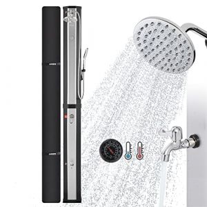 AREBOS Douche Solaire 60 L | avec douchette & thermomètre | Température de l'eau jusqu'à 60°C Douche Piscine Camping | Pommeau de Douche Rond | Technologie Snap-in | Couverture Incluse | Noir-argenté (AREBOS, neuf)