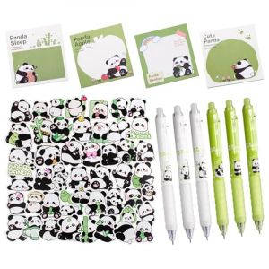 60PCS Ensemble Papeterie Panda HSYWSH-petits cadeaux de fête panda Ensemble de Fournitures Scolaires de Animal, 50Cartoon Stickers, 6 Stylos Gel, 200Notes AdhéSives Coffret Cadeau de Papeterie (Vert) (penglianshop, neuf)