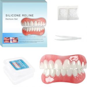 Fausses dents malléables – Dents en silicone – Dents pour hommes et femmes – Ensemble assorti supérieur et inférieur, pratique et rapide, adapté pour le quotidien, les fêtes, 1 pièce (YINGXUEwang, neuf)